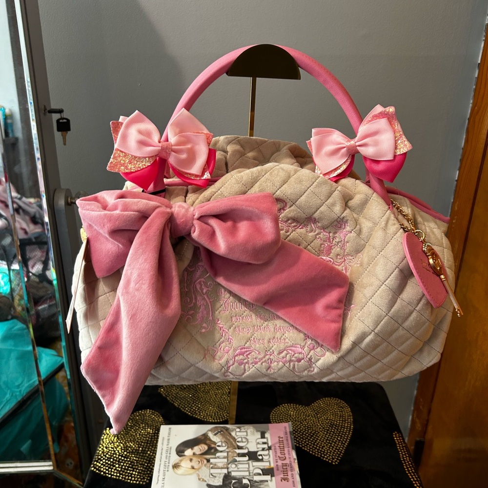 Juicy Couture Pink and Cream Quilted Satchel